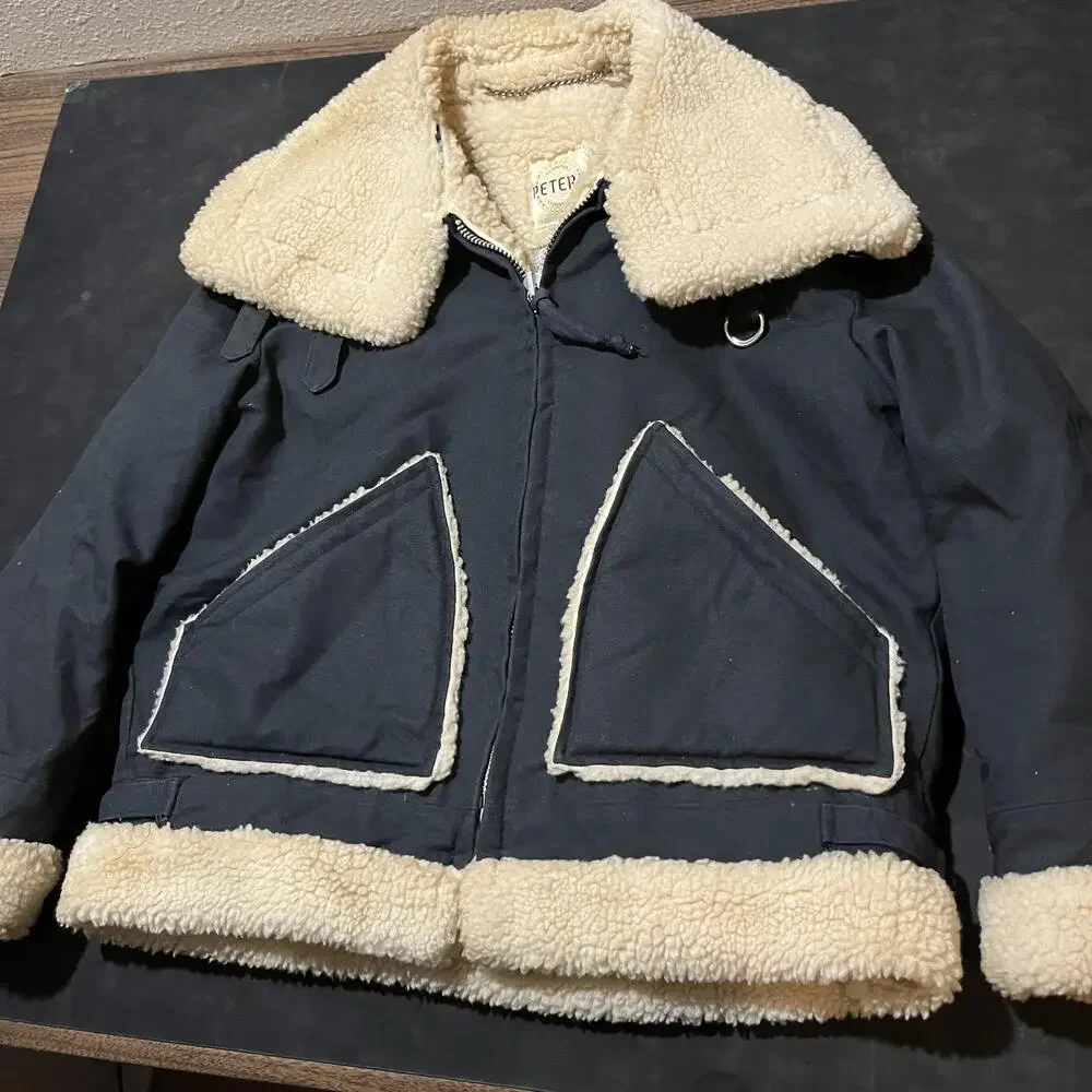 Vintage B-3 Jacket Men Army Bane Sherpa Lined Shearling Collar 1970s Talon Zip